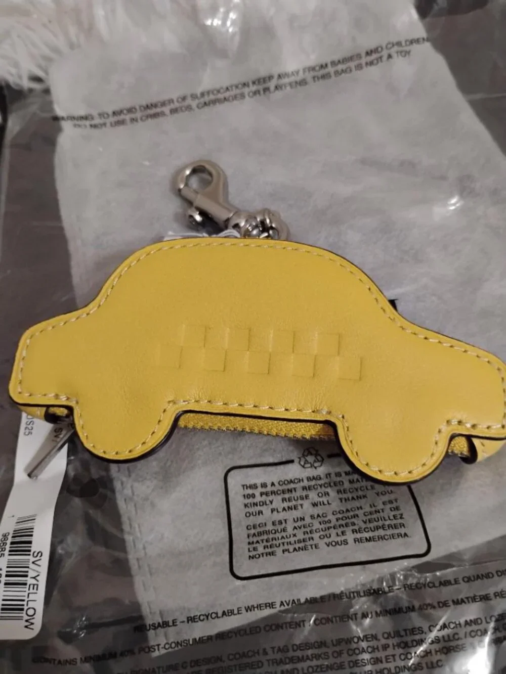 Coach Yellow Leather Taxi Bag Charm With Zip Closure NWT